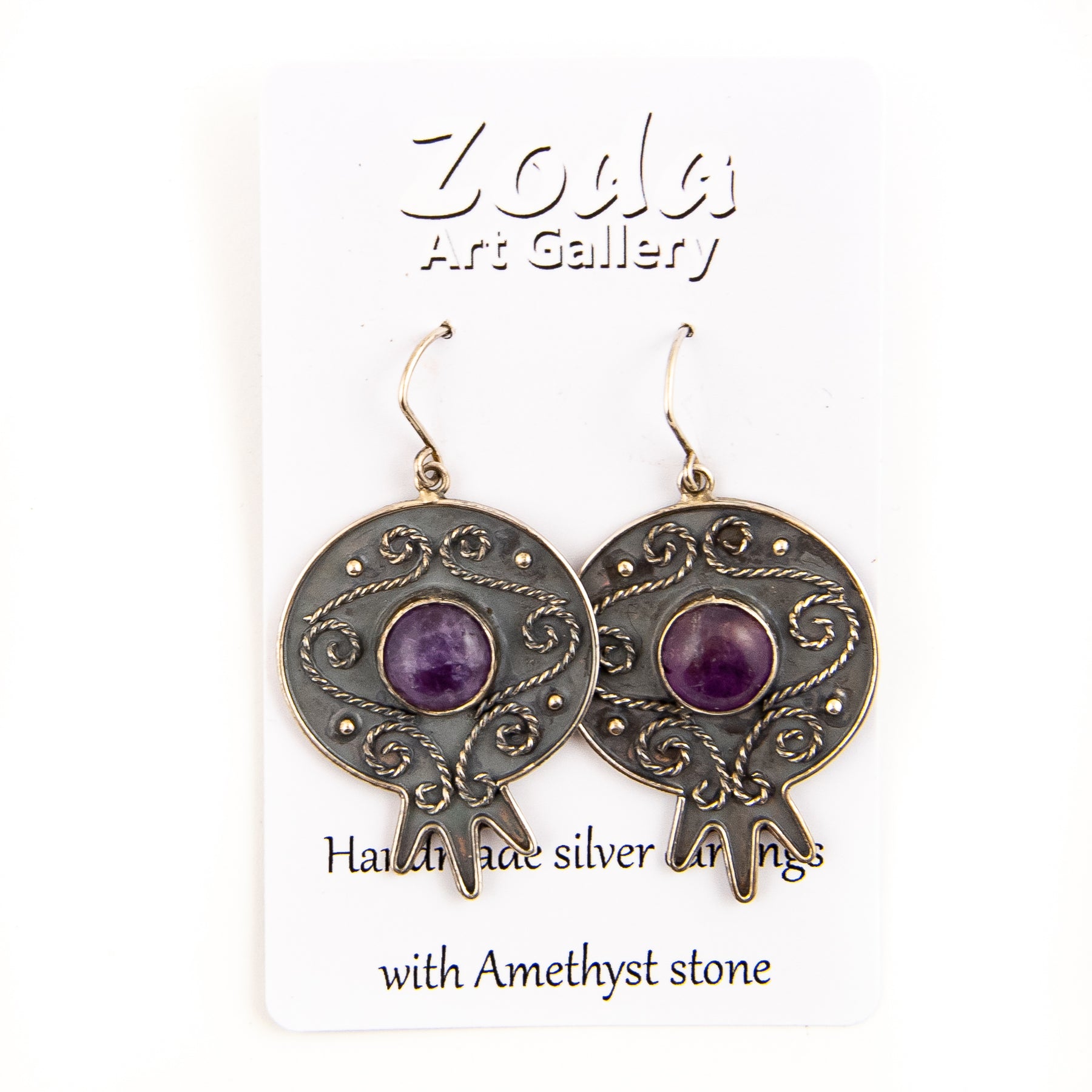 Tajik Sterling Silver Amethyst Pomegranate Earrings