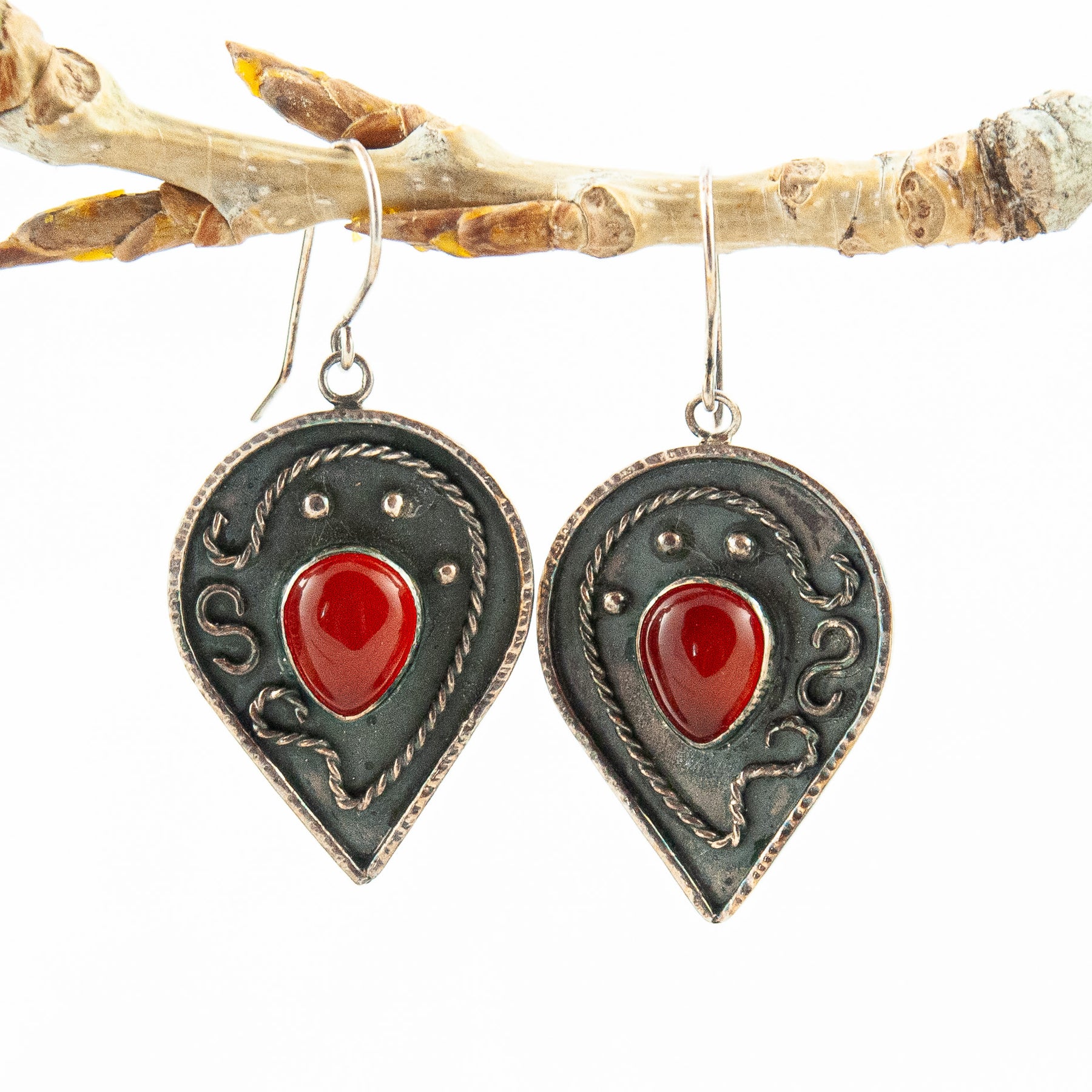 Silver Earrings with Carnelian Stone